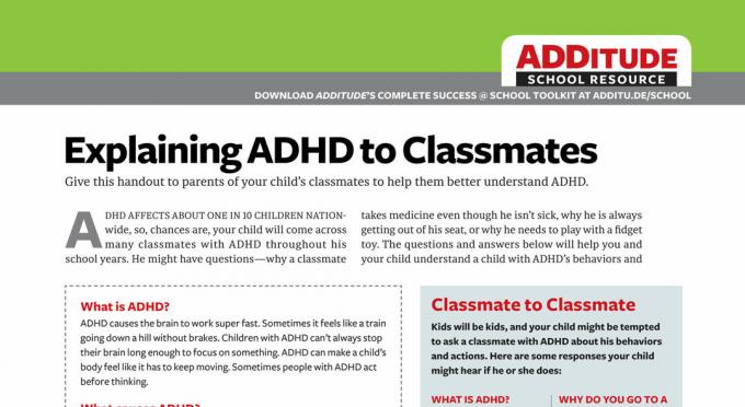 Az ADHD magyarázata az osztálytársaknak